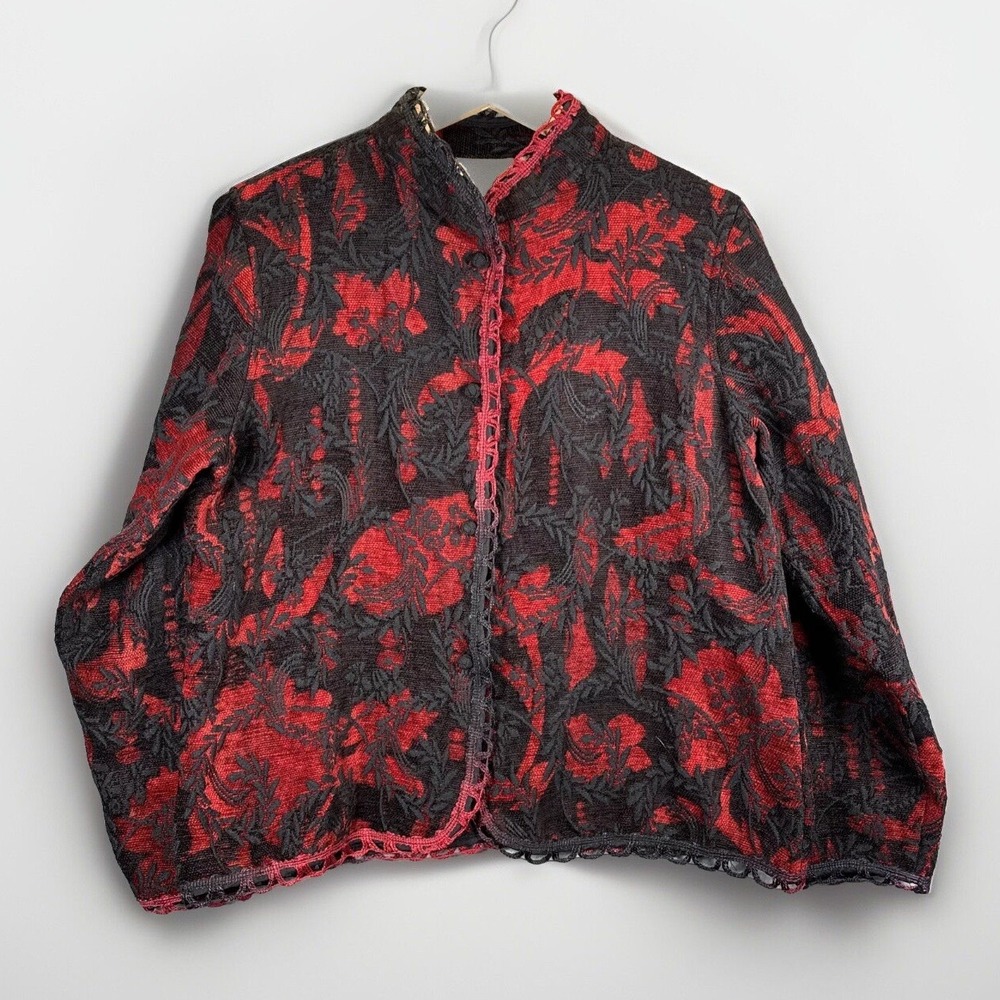 Vintage Brocade Jacket M Black Red Lace Witchy Goth Whimsical Romantic Vampire